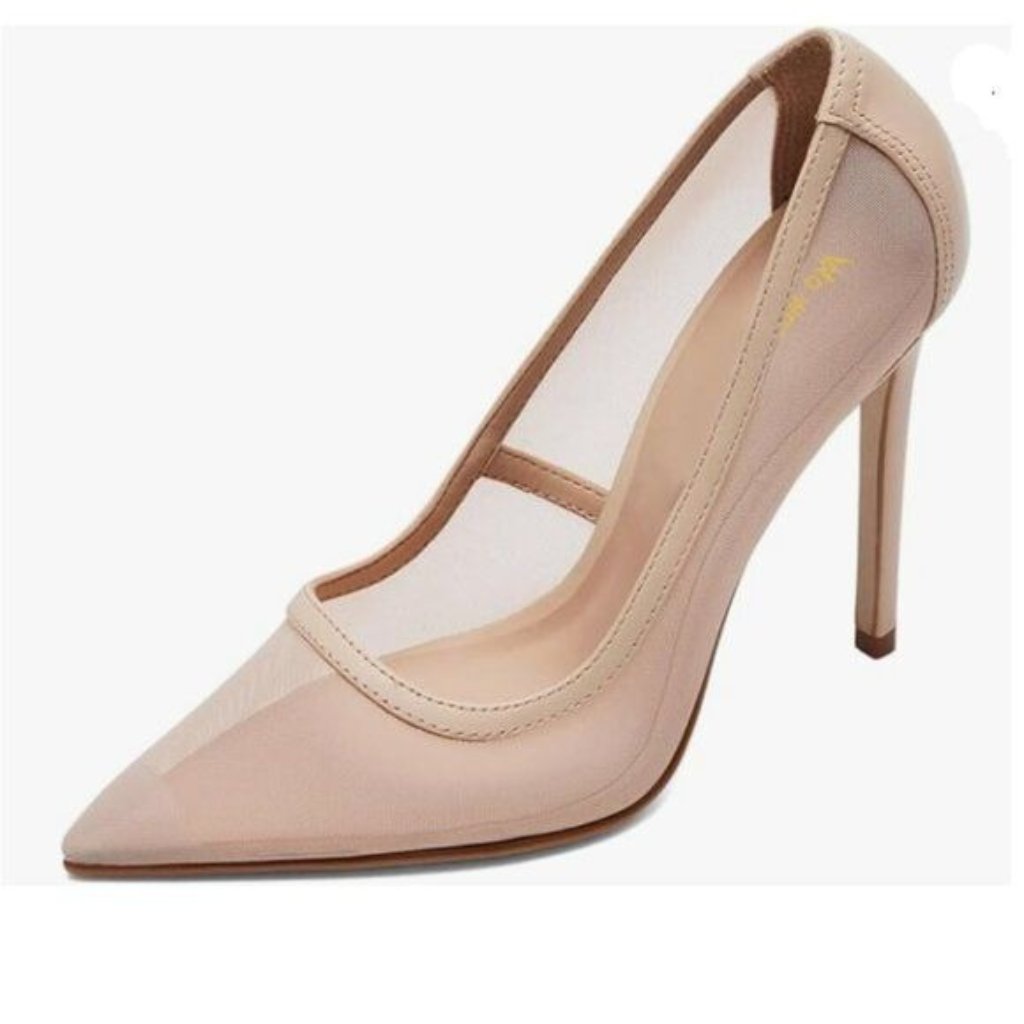 Wo Wagas Apricot Sexy Pumps Stiletto High Heels Mesh Slip On Pointed Toe Shoes